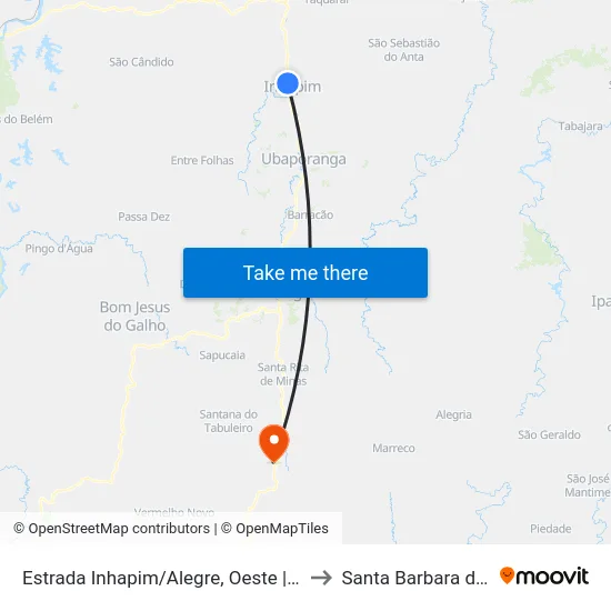 Estrada Inhapim/Alegre, Oeste | Entr. Br-116 to Santa Barbara do Leste map