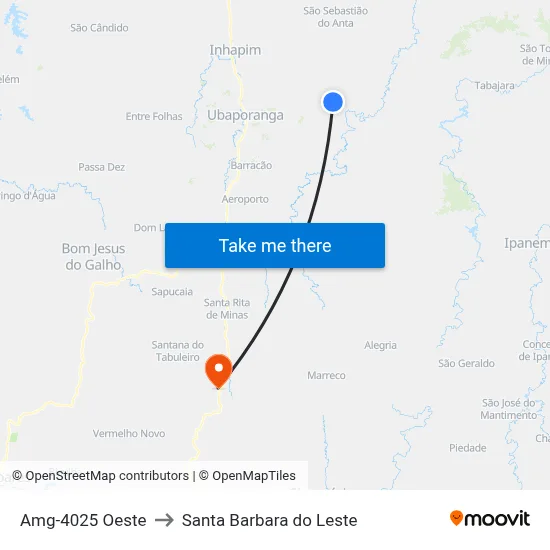 Amg-4025 Oeste to Santa Barbara do Leste map