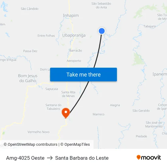 Amg-4025 Oeste to Santa Barbara do Leste map