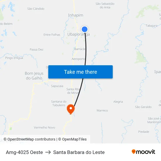 Amg-4025 Oeste to Santa Barbara do Leste map