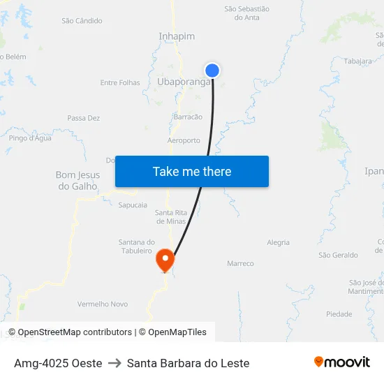 Amg-4025 Oeste to Santa Barbara do Leste map