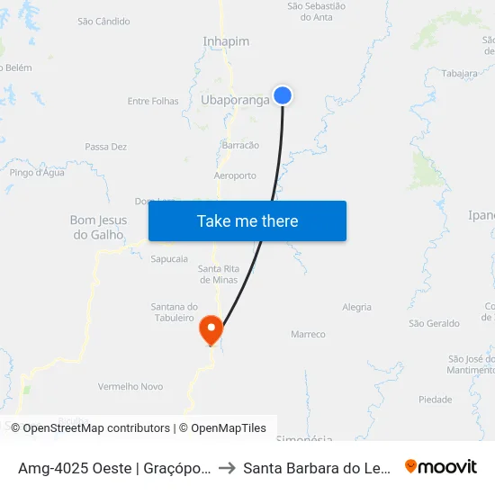 Amg-4025 Oeste | Graçópolis to Santa Barbara do Leste map