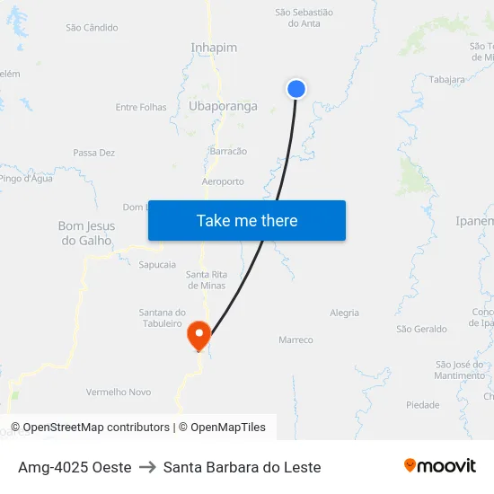 Amg-4025 Oeste to Santa Barbara do Leste map