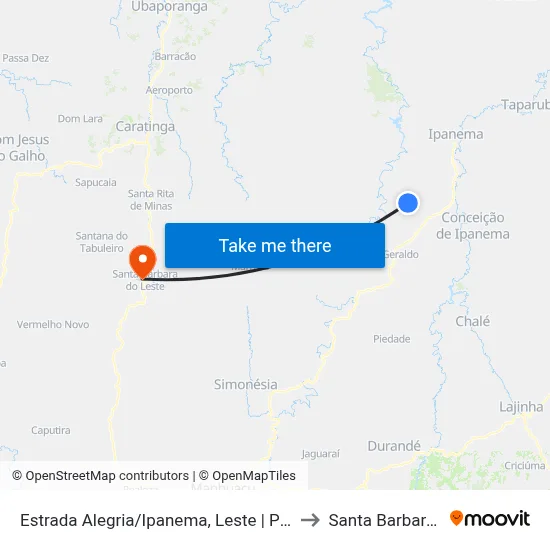 Estrada Alegria/Ipanema, Leste | Patrimônio Da Formiga to Santa Barbara do Leste map