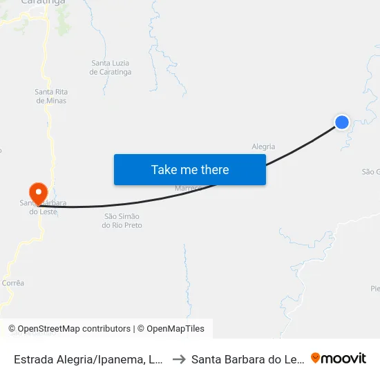 Estrada Alegria/Ipanema, Leste to Santa Barbara do Leste map