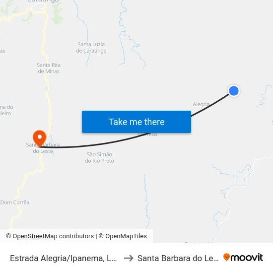Estrada Alegria/Ipanema, Leste to Santa Barbara do Leste map