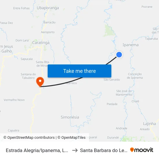 Estrada Alegria/Ipanema, Leste to Santa Barbara do Leste map