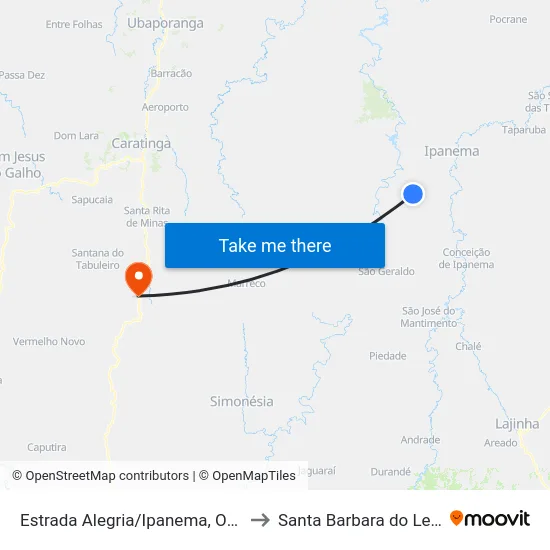 Estrada Alegria/Ipanema, Oeste to Santa Barbara do Leste map