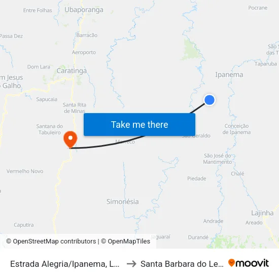 Estrada Alegria/Ipanema, Leste to Santa Barbara do Leste map