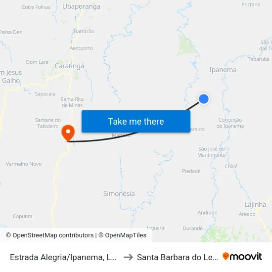 Estrada Alegria/Ipanema, Leste to Santa Barbara do Leste map