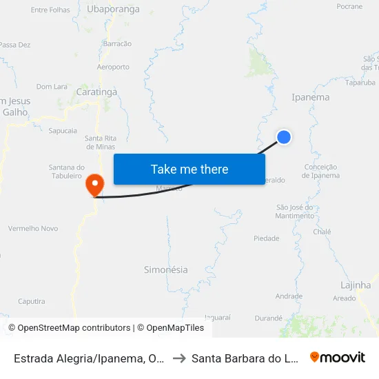 Estrada Alegria/Ipanema, Oeste to Santa Barbara do Leste map