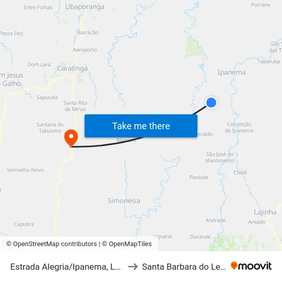 Estrada Alegria/Ipanema, Leste to Santa Barbara do Leste map