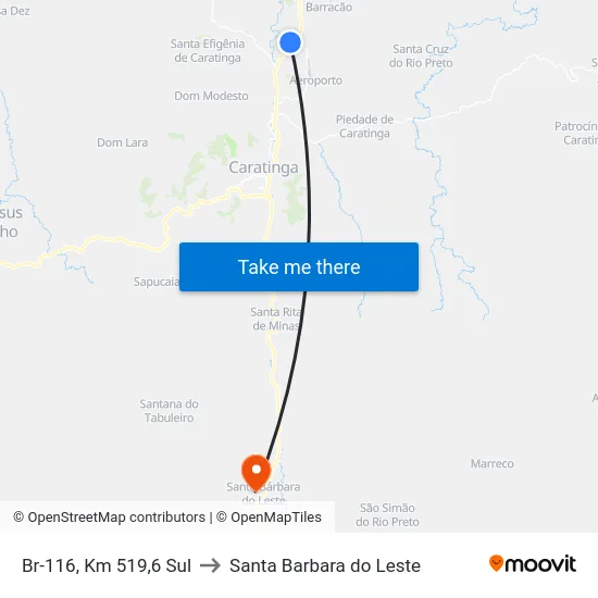 Br-116, Km 519,6 Sul to Santa Barbara do Leste map