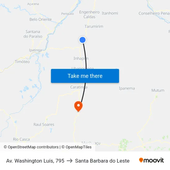Av. Washington Luís, 795 to Santa Barbara do Leste map