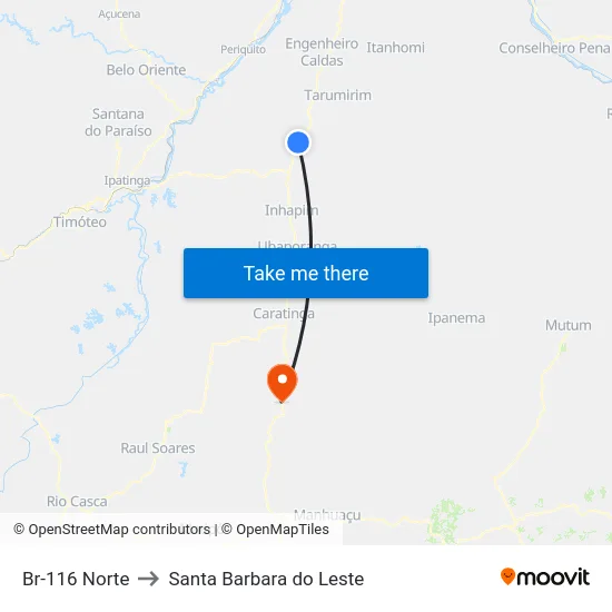 Br-116 Norte to Santa Barbara do Leste map