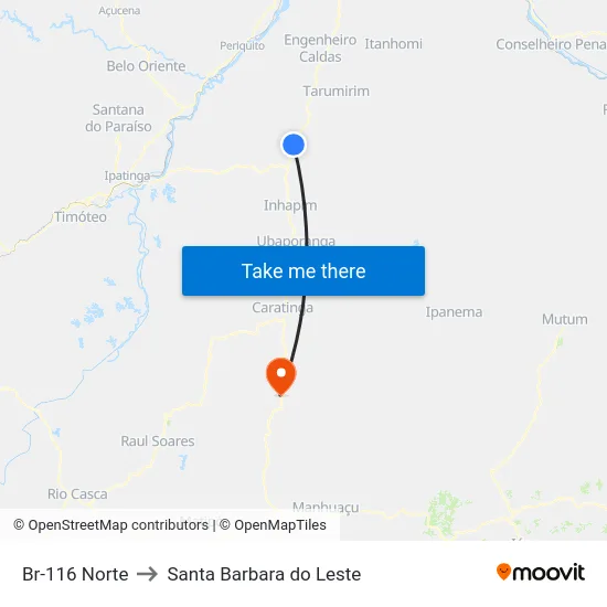Br-116 Norte to Santa Barbara do Leste map