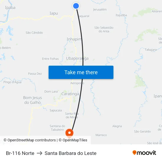 Br-116 Norte to Santa Barbara do Leste map