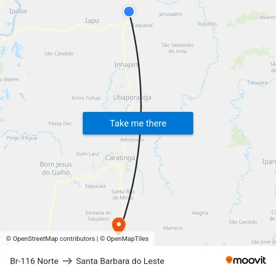 Br-116 Norte to Santa Barbara do Leste map