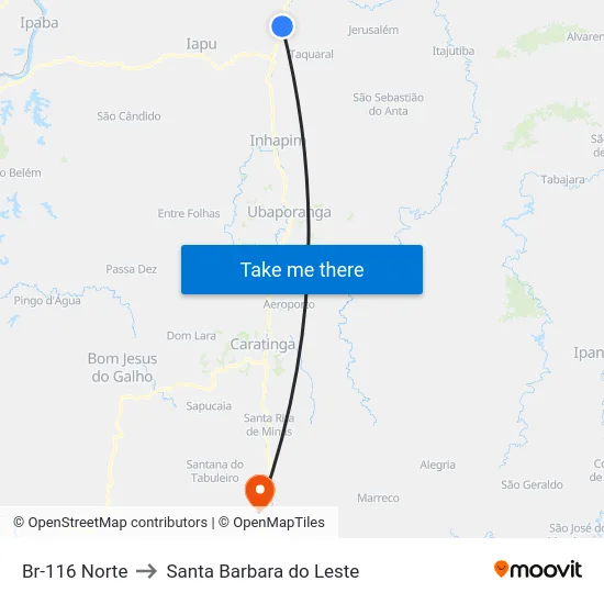Br-116 Norte to Santa Barbara do Leste map