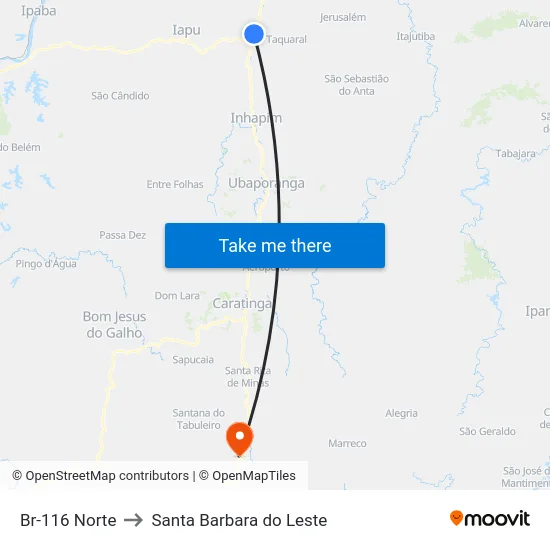 Br-116 Norte to Santa Barbara do Leste map