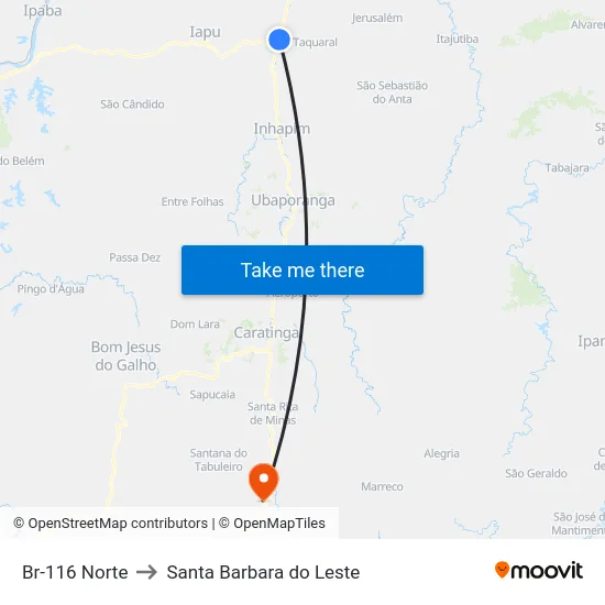 Br-116 Norte to Santa Barbara do Leste map