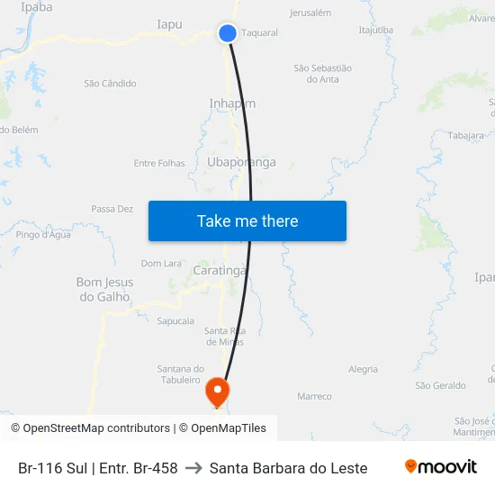 Br-116 Sul | Entr. Br-458 to Santa Barbara do Leste map