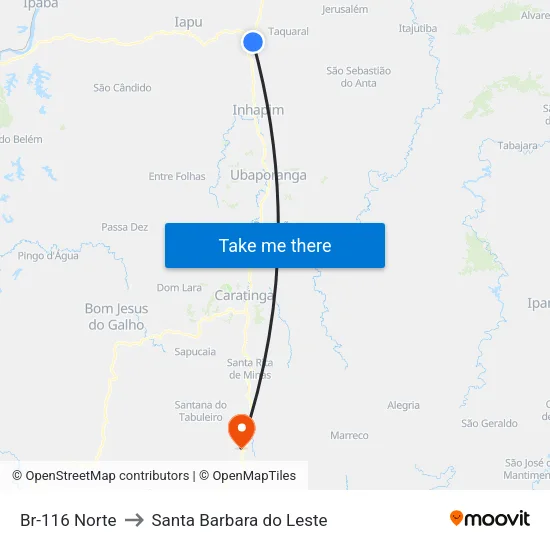 Br-116 Norte to Santa Barbara do Leste map
