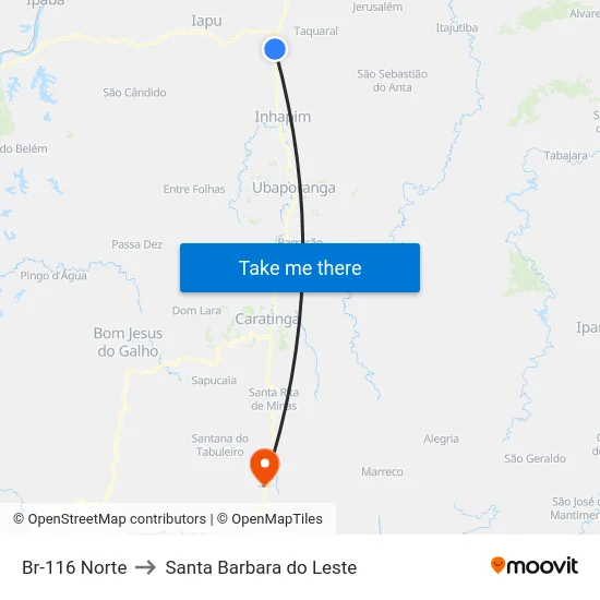 Br-116 Norte to Santa Barbara do Leste map