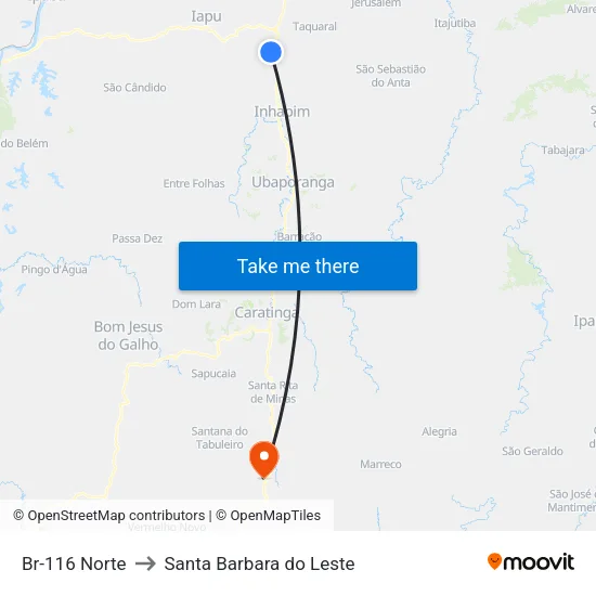 Br-116 Norte to Santa Barbara do Leste map