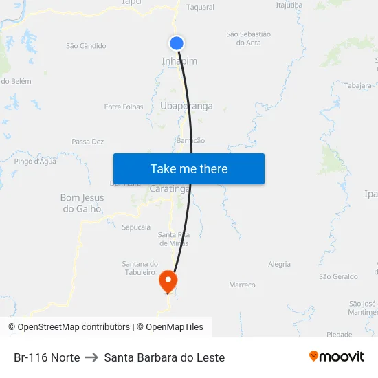 Br-116 Norte to Santa Barbara do Leste map
