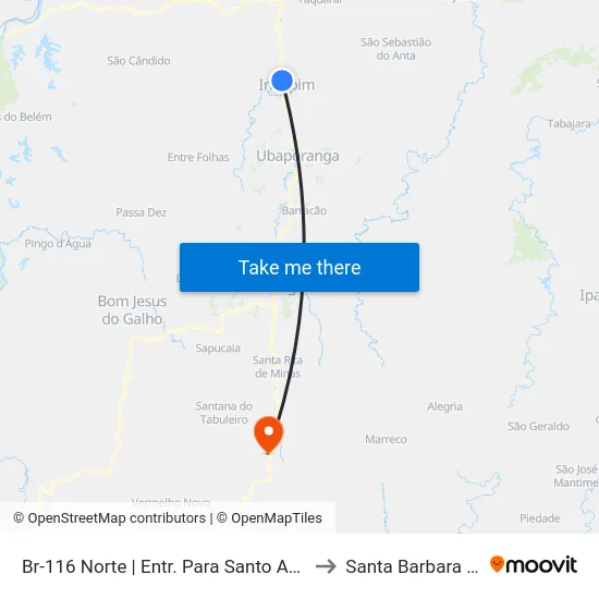 Br-116 Norte | Entr. Para Santo Antônio Do Alegre to Santa Barbara do Leste map