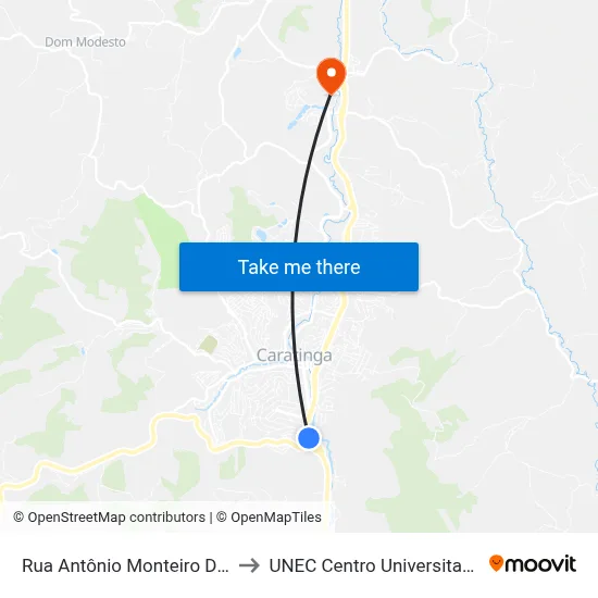 Rua Antônio Monteiro De Rezende, 186 to UNEC Centro Universitario de Caratinga map