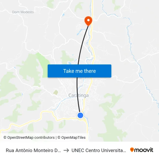 Rua Antônio Monteiro De Rezende, 360 to UNEC Centro Universitario de Caratinga map
