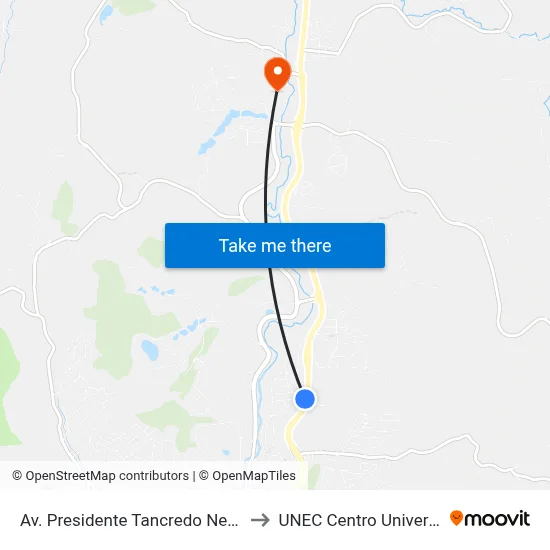 Av. Presidente Tancredo Neves, 2036 | Marginal Oeste to UNEC Centro Universitario de Caratinga map