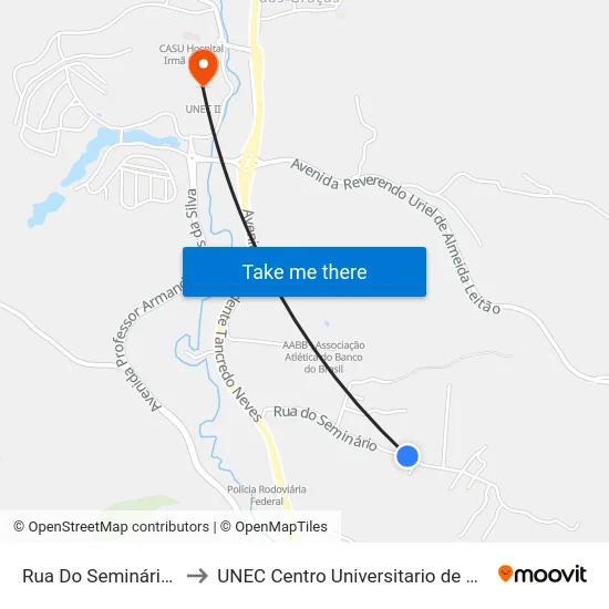 Rua Do Seminário, 519 to UNEC Centro Universitario de Caratinga map