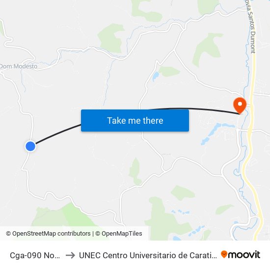 Cga-090 Norte to UNEC Centro Universitario de Caratinga map