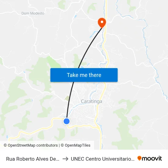 Rua Roberto Alves De Souza, 179 to UNEC Centro Universitario de Caratinga map