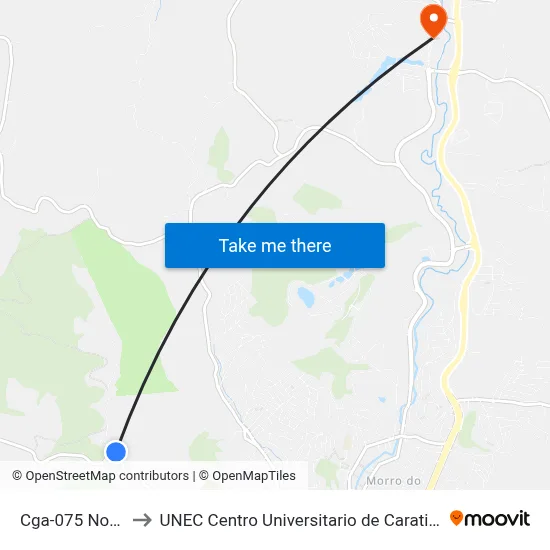 Cga-075 Norte to UNEC Centro Universitario de Caratinga map