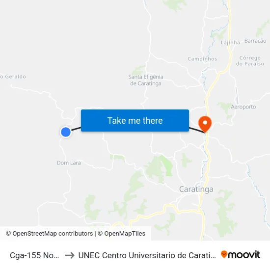 Cga-155 Norte to UNEC Centro Universitario de Caratinga map