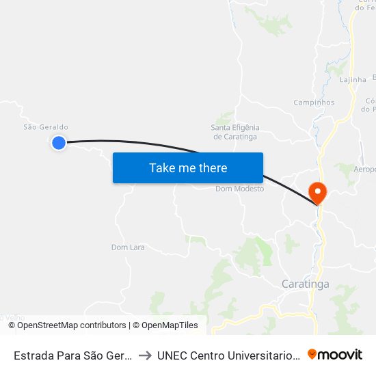 Estrada Para São Geraldo, Norte to UNEC Centro Universitario de Caratinga map