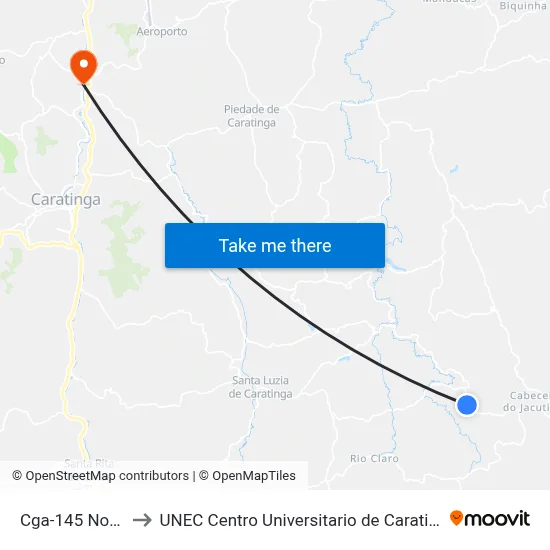 Cga-145 Norte to UNEC Centro Universitario de Caratinga map