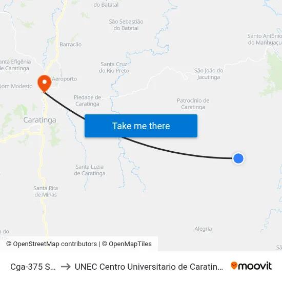 Cga-375 Sul to UNEC Centro Universitario de Caratinga map