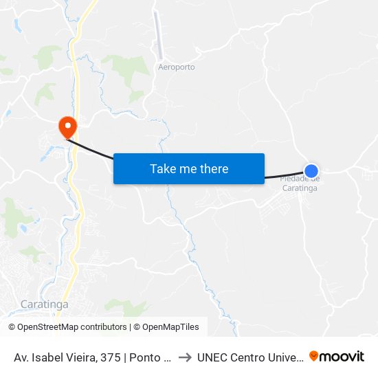 Av. Isabel Vieira, 375 | Ponto Final De Piedade De Caratinga to UNEC Centro Universitario de Caratinga map