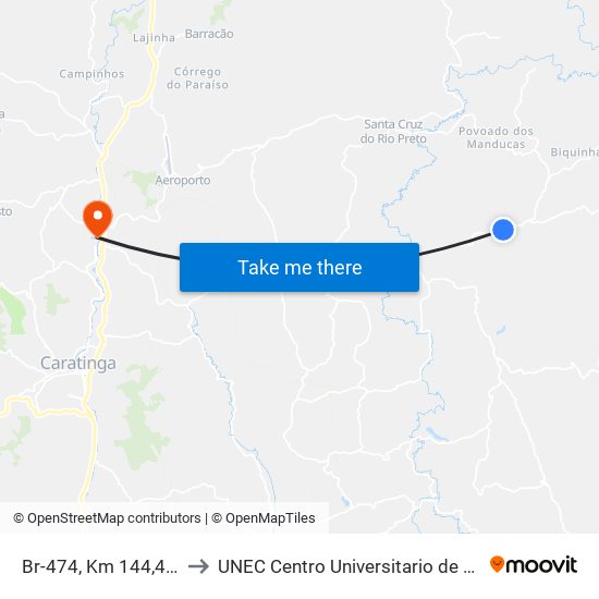 Br-474, Km 144,4 Leste to UNEC Centro Universitario de Caratinga map