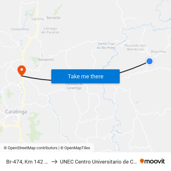 Br-474, Km 142 Leste to UNEC Centro Universitario de Caratinga map