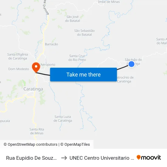Rua Eupídio De Souza Lima, 100 to UNEC Centro Universitario de Caratinga map