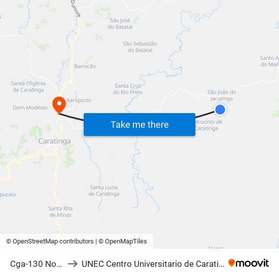 Cga-130 Norte to UNEC Centro Universitario de Caratinga map