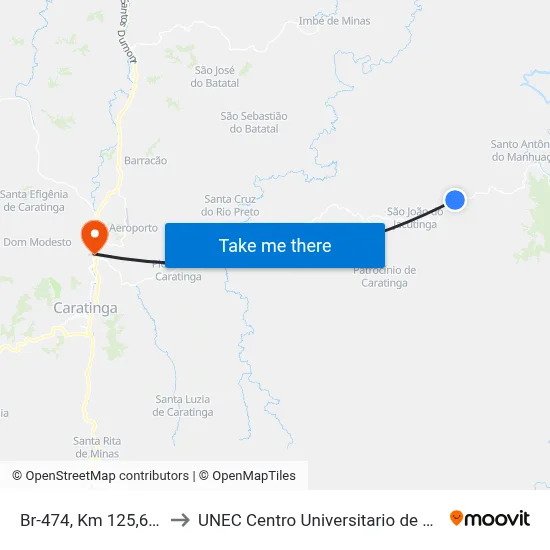 Br-474, Km 125,6 Leste to UNEC Centro Universitario de Caratinga map