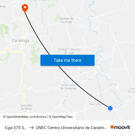 Cga-375 Sul to UNEC Centro Universitario de Caratinga map