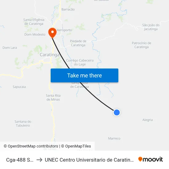Cga-488 Sul to UNEC Centro Universitario de Caratinga map